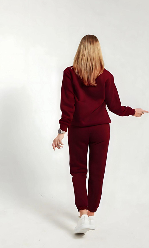 Sweatshirt Jogger Beli Ve Paçası Lastikli Kadın 3 İplik Eşofman Takımı Pamuklu