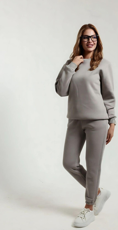 Sweatshirt Jogger Beli Ve Paçası Lastikli Kadın 3 İplik Eşofman Takımı Pamuklu