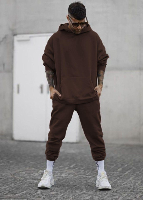 Erkek Oversize 3 İplik İçi Pamuklu Kalın Kapşonlu Kanguru Cep Paçası Lastikli Eşofman Takımı