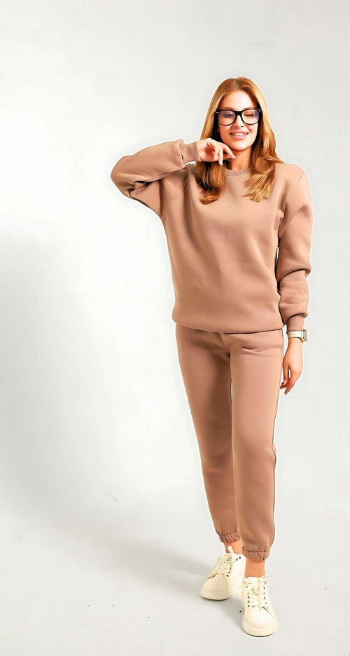 Sweatshirt Jogger Beli Ve Paçası Lastikli Kadın 3 İplik Eşofman Takımı Pamuklu