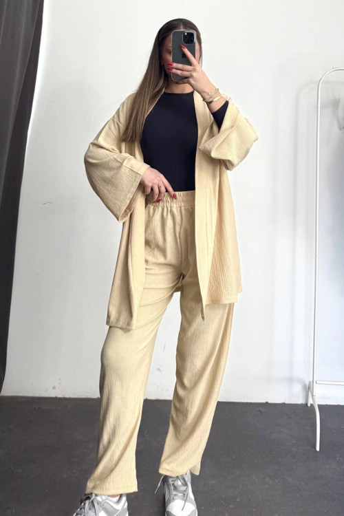 Kadın Dökümlü Bürümcük Yazlık Süper Yüksek Bel Kimono Takım