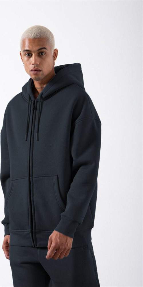 Erkek Füme Fermuarlı Kapşonlu Kanguru Cep Basic Sweatshirt Hırka