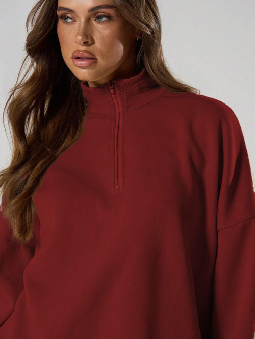 Kadın Yarım Fermuarlı Dik Yaka Kışlık Oversize Yeni Model Kazak