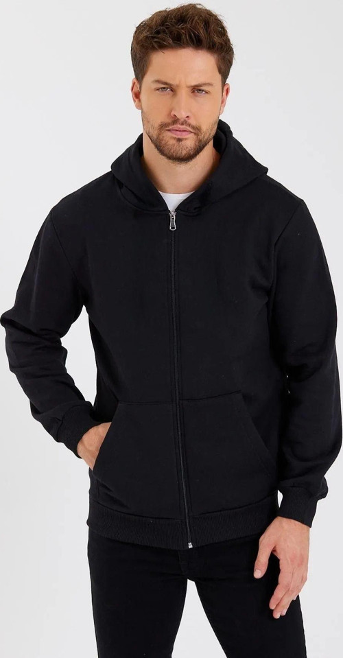 Erkek İnterlok İki İplik Mevsimlik Rahat Kapşonlu Kanguru Cepli Fermuarlı Sweatshirt