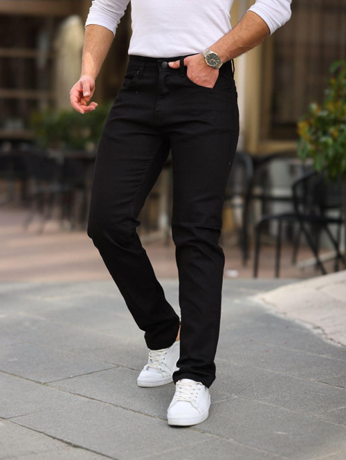 Erkek Siyah Regular Normal Paça Esnek Denim Jeans Kot Pantolon