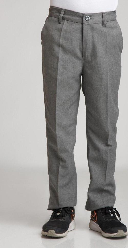 Lise Boy Erkek Gri Dokuma Kumaş Likralı Yüksek Bel Rahat Okul Pantolonu