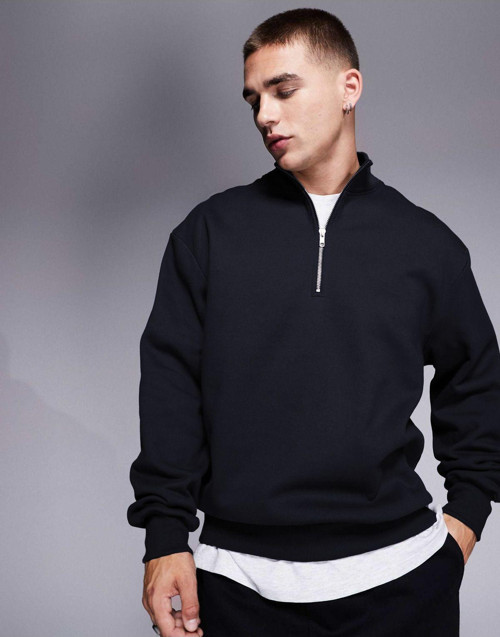 Erkek Yarım Fermuarlı Basic Oversize Dik Yaka Sweatshirt Kazak
