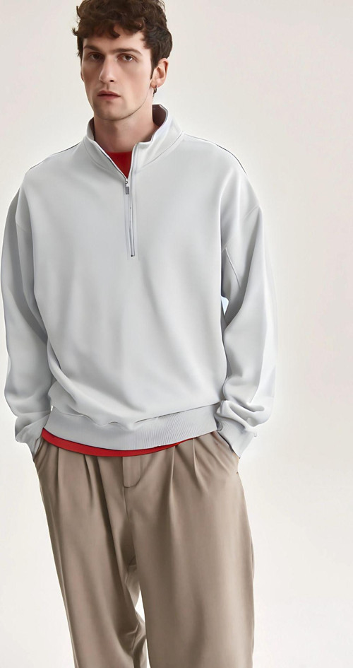 Erkek Yarım Fermuarlı Oversize Dik Yaka Sweatshirt Kazak
