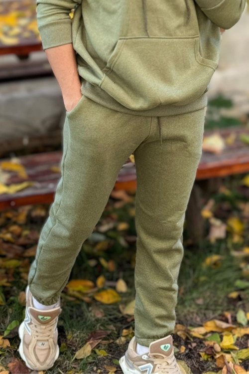 Erkek Haki Mlnj Unisex Jogger Eşofman Altı 3 İplik Kalın Kışlık