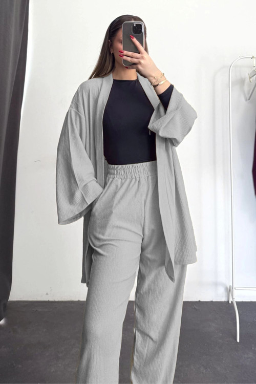 Kadın Dökümlü Bürümcük Yazlık Süper Yüksek Bel Kimono Takım