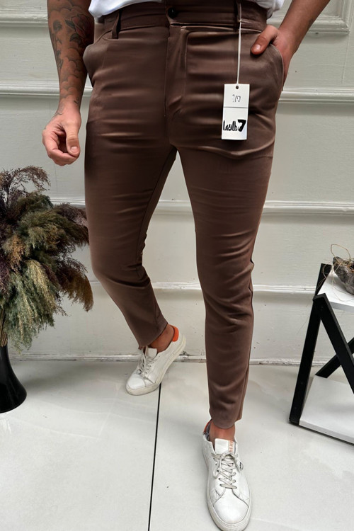 Kahverengi Likralı Slim Fit Yazlık Kumaş Pantolon