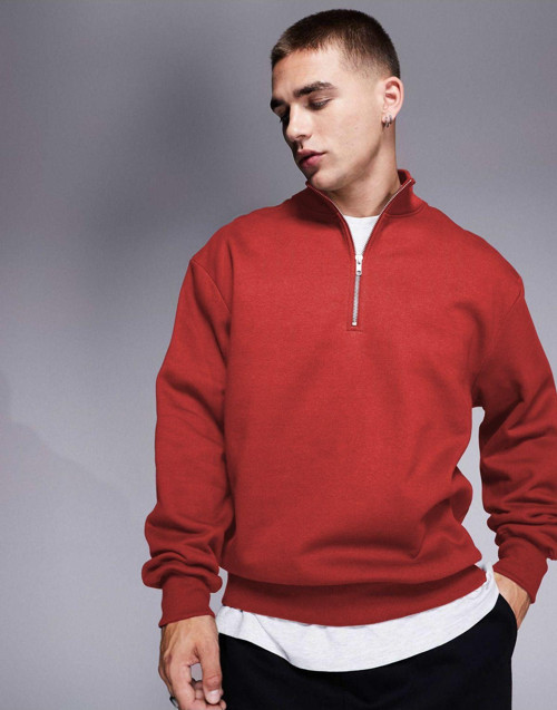 Erkek Yarım Fermuarlı Basic Oversize Dik Yaka Sweatshirt Kazak