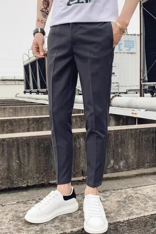 Erkek Füme Yüksek Bel Esnek Likralı Dokuma Kumaş Lise Boy Okul Pantolonu