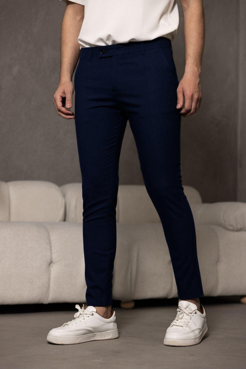 Erkek Lacivert İtalyan Dar Kesim Likralı Quality Premium Pantolon