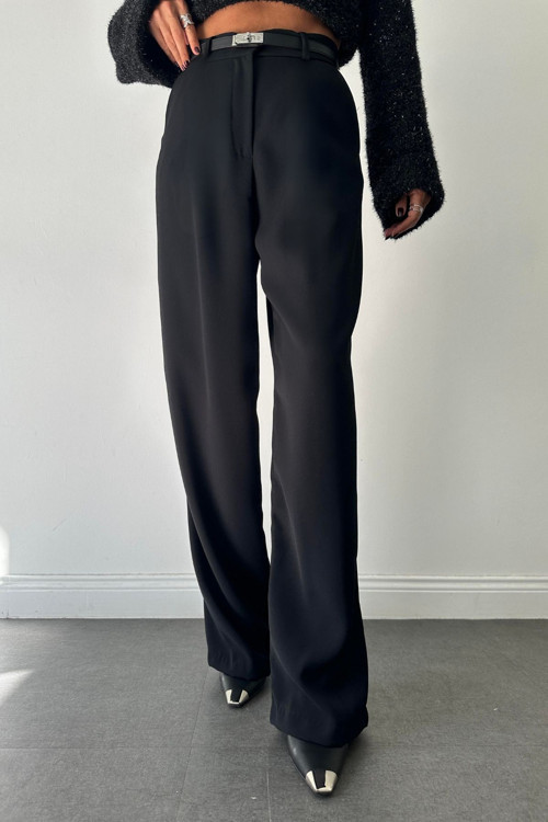 Kadın Yüksek Bel Likralı Bol Paça Dökümlü Kumaş Palazzo Pantolon