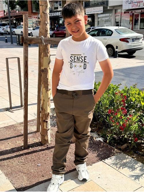 Çocuk Yeşil Gabardin Beli Ribana Lastikli Okul Pantolonu