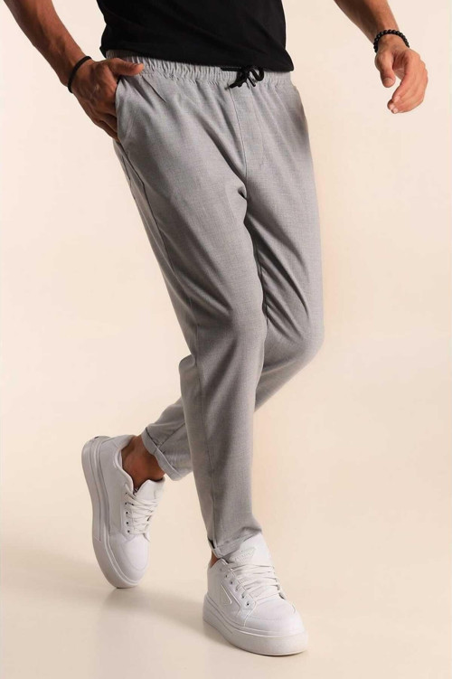 Erkek Duble Paça Bilek Boy Dokuma Kumaş Beli Lastikli Jogger Pantolon