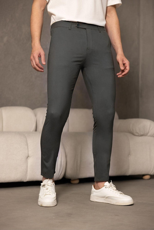 Erkek Antrasit İtalyan Dar Kesim Likralı Quality Premium Pantolon