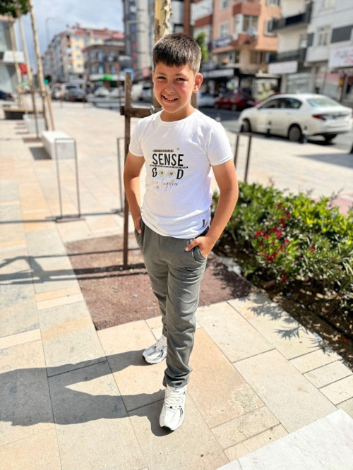 Çocuk Füme Likralı Beli Esnek Lastikli Okul Pantolonu