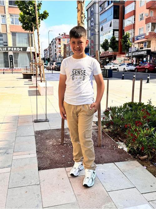 Çocuk Krem Renk Gabardin Canvas Beli Lastikli 5 Cep Okul Pantolonu