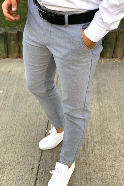 Erkek Gri İtalyan Fit Esnek Likralı Bilek Boy Kumaş Pantolon