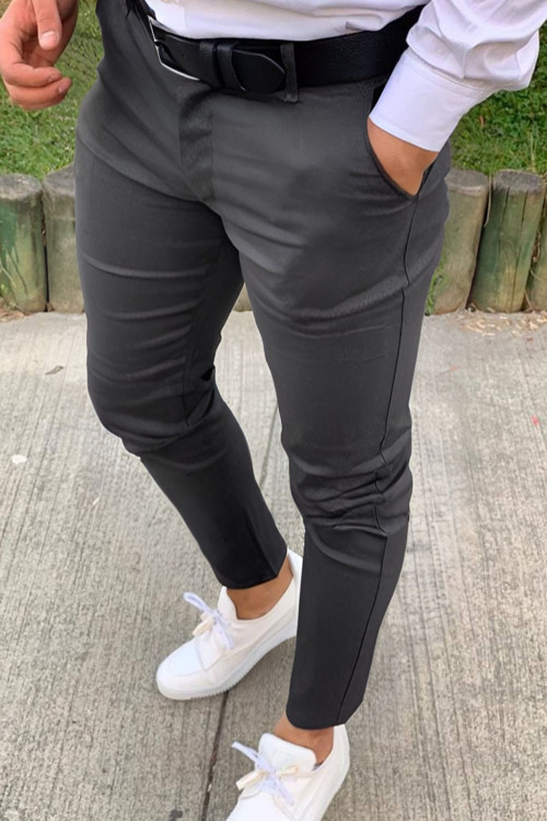 Erkek Füme İtalyan Fit Esnek Likralı Bilek Boy Kumaş Pantolon