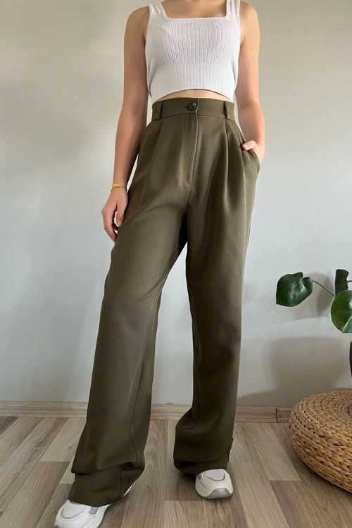 Kadın Yüksek Bel Trend Palazzo Dokuma Kumaş Pantolon