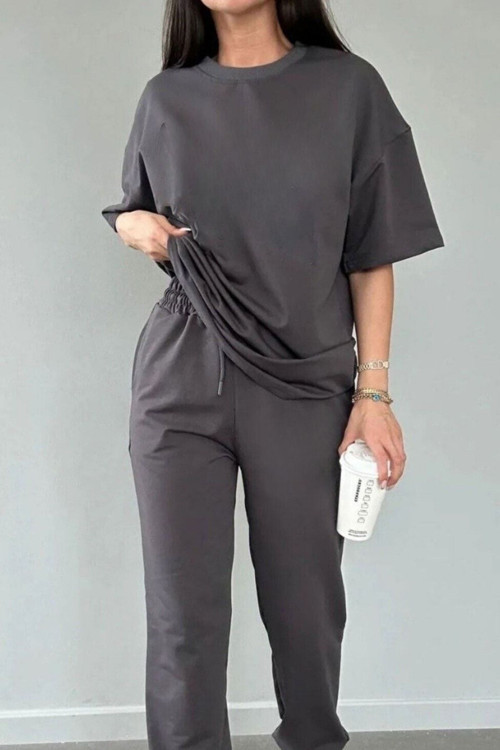 Kadın Kısa Kollu Penye Pijama Takımı Oversize Bisiklet Yaka