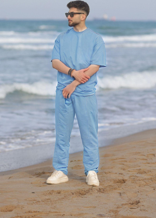 Erkek Kısa Kollu Pijama Takımı Bisiklet Yaka Salaş