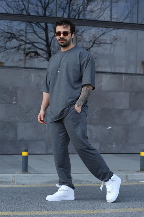 Erkek Kısa Kollu Pijama Takımı Bisiklet Yaka Tok Kumaş