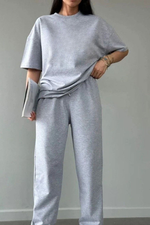 Kadın Kısa Kollu Penye Pijama Takımı Oversize Bisiklet Yaka