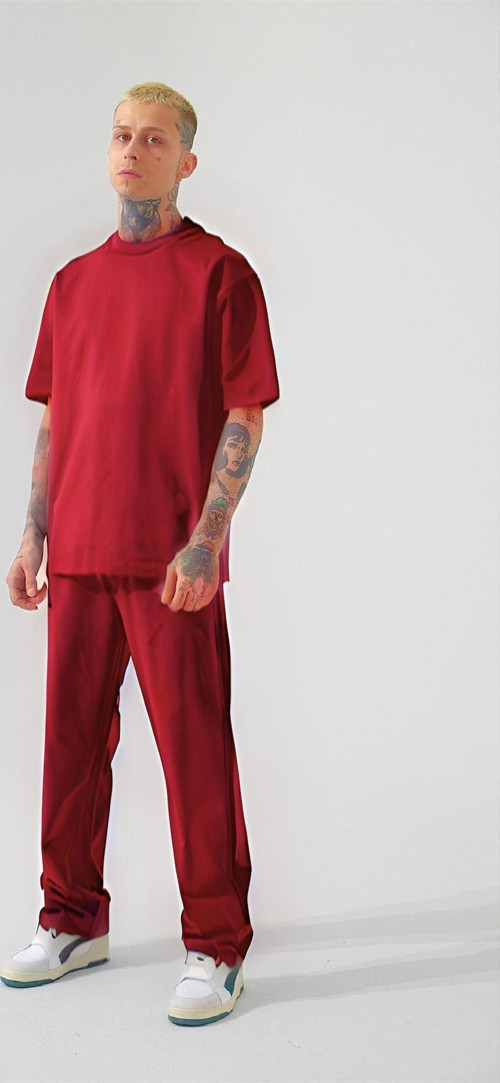 Erkek Kısa Kollu Pijama Takımı Oversize Bisiklet Yaka Reşme Detaylı