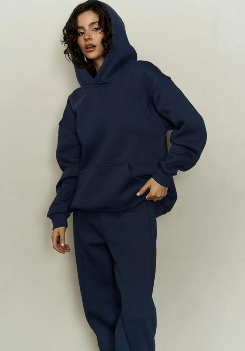 Kadın Lacivert Kapşonlu Hoodie Spor Eşofman Takımı