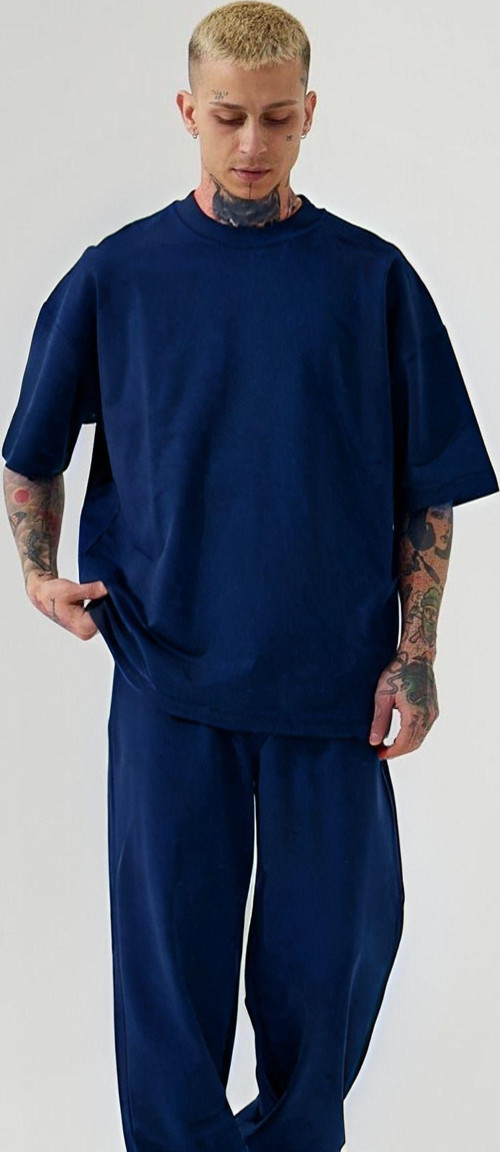 Erkek Lacivert Batik Oversize T-Shirt Ve Eşofman Altı Pijama Takımı