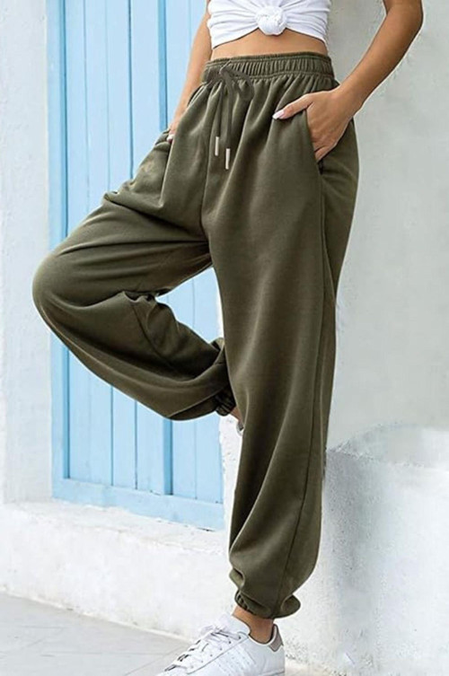 Kadın Haki Kalın İçi Polarlı Basic Jogger Örme Eşofman Altı