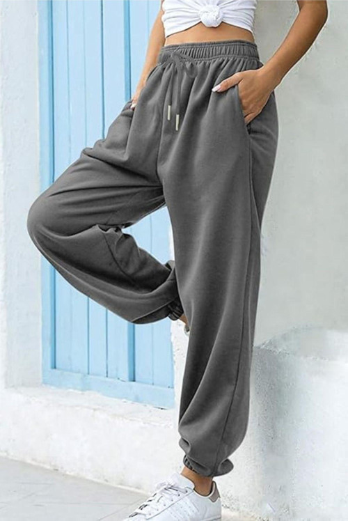 Kadın Koyu Gri Kalın İçi Polarlı Basic Jogger Örme Eşofman Altı