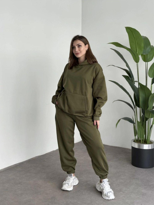 Kadın Haki Brooklyn Oversize Kapşonlu Alt Üst Eşofman Takımı