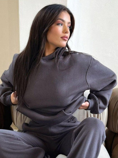 Kadın Füme Hoodie Sweatshirt Kapşonlu 3 Iplik Puf