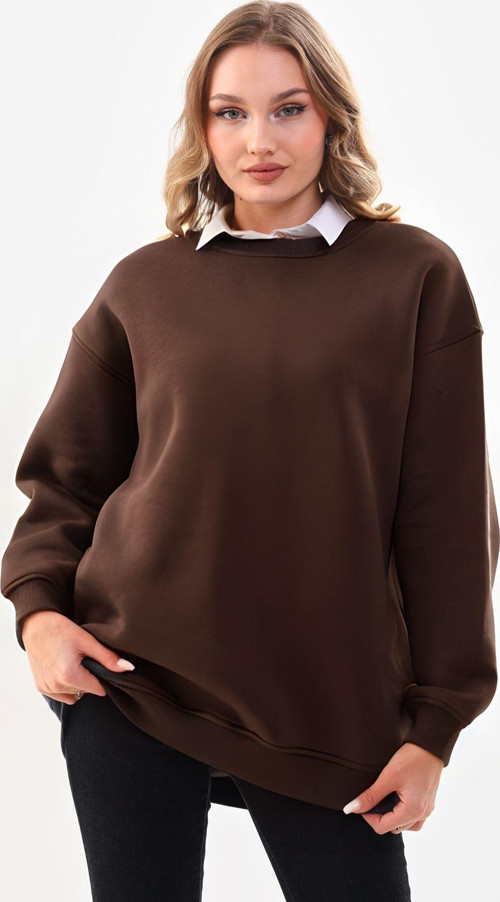 Kadın Bisiklet Yaka Sweatshirt 3 İplik İçi Pamuklu