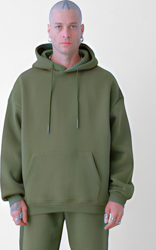 Erkek Bol Kesim Oversize 3 Iplik Içi Pamuklu Şardonlu Kanguru Cep Kapşonlu Kışlık Hoodie Sweatshirt