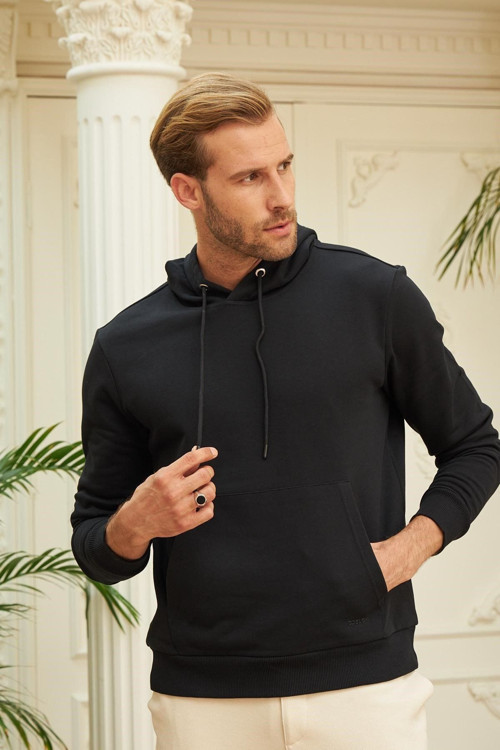Erkek Kapşonlu Kanguru Cepli 3 İplik Oversize Sweatshirt
