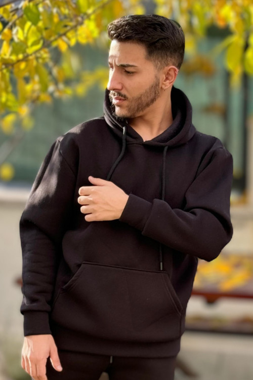 Erkek Kapşonlu Kanguru Cepli 3 İplik Oversize Sweatshirt