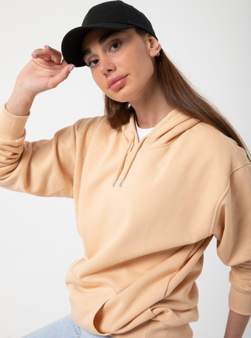 Kadın 3 İplik Kapşonlu Kanguru Cep 3 İplik Sweatshirt
