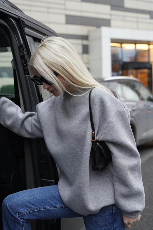 Kadın Bisiklet Yaka Sweatshirt 3 İplik Şardonlu