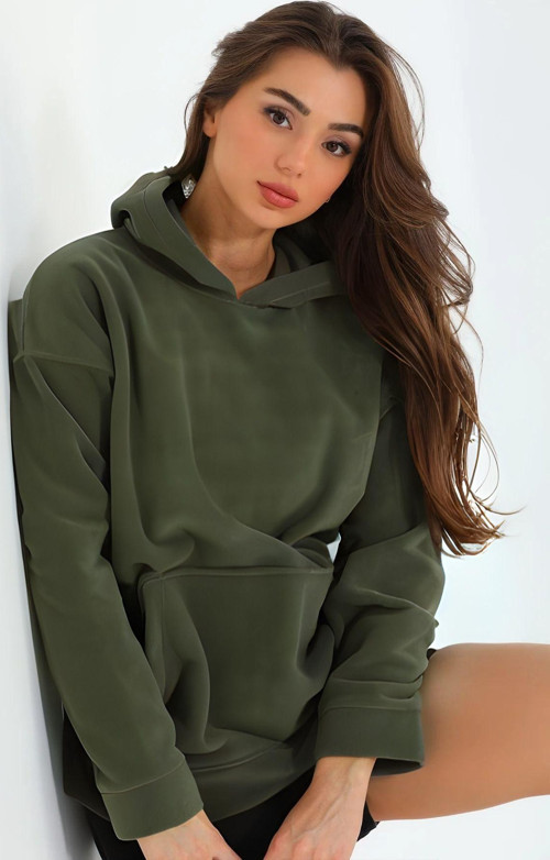 Kadın 3 İplik Kanguru Cep Regular İçi Pamuklu Oversize Okul Sweatshirt