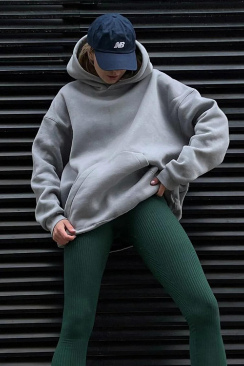 Kadın 3 İplik Kapşonlu Kanguru Cep Sweatshirt