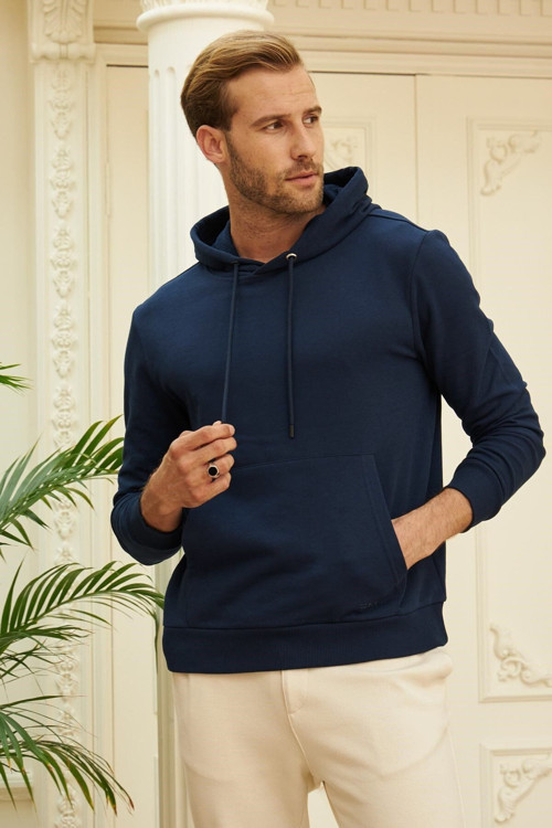 Erkek Kapşonlu Kanguru Cepli 3 İplik Oversize Sweatshirt