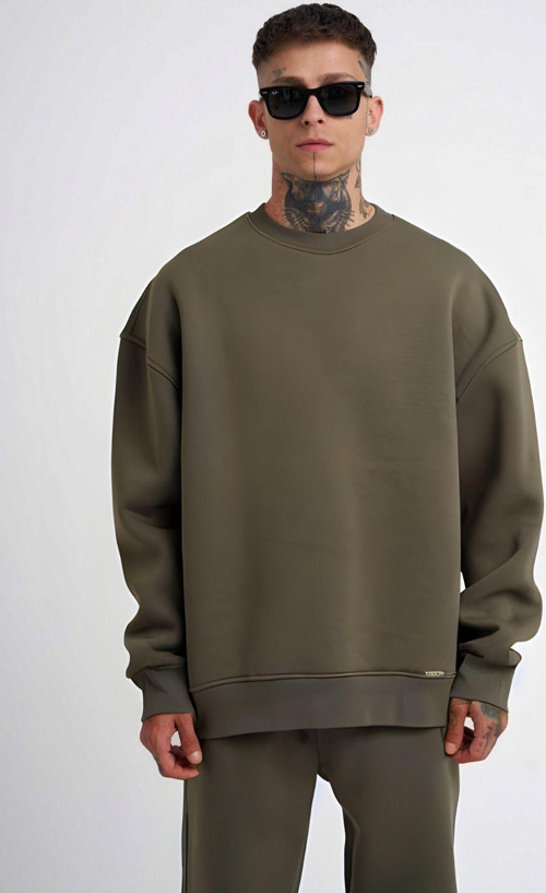 Erkek 3 İplik Kalın Bisiklet Yaka Sweatshirt