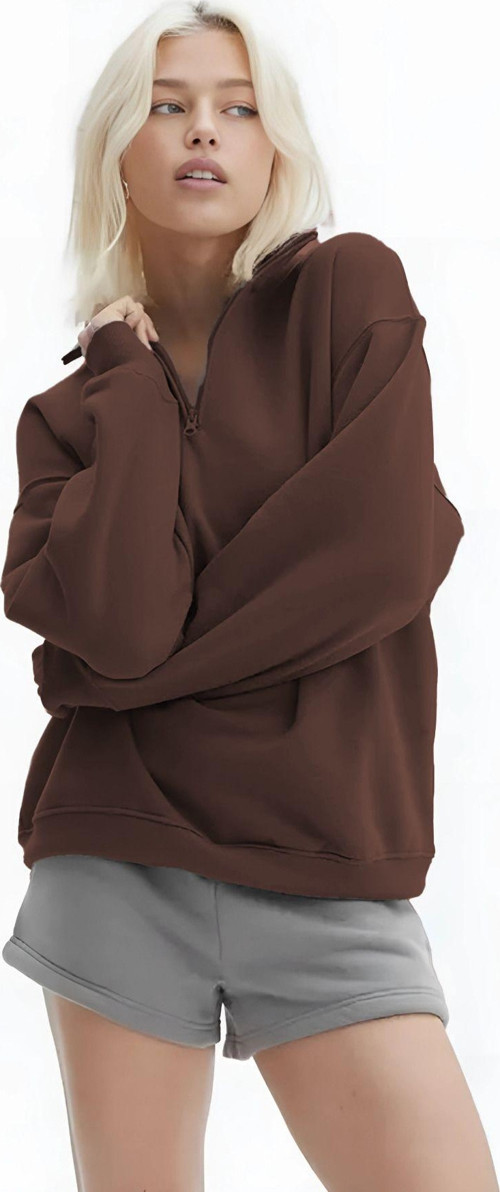 Kadın Yarım Fermuar Dik Yaka Uzun Kollu 3 İplik Sweatshirt