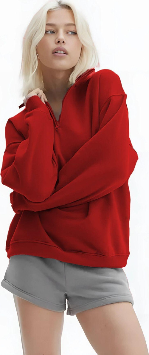 Kadın Yarım Fermuar Dik Yaka Uzun Kollu 3 İplik Sweatshirt